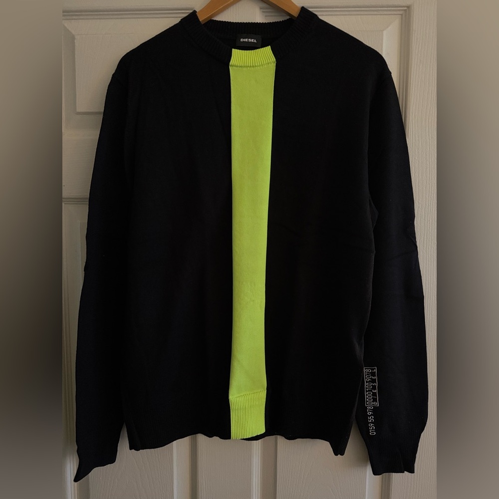 Diesel Sweater - Black with Yellow Fluorescent Stripe